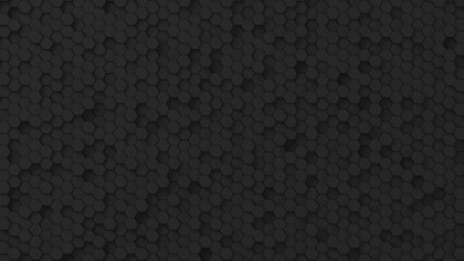 Fototapeta premium Abstract background with waves made of black futuristic honeycomb mosaic geometry primitive forms that goes up and down under black-white lighting. 3D illustration. 3D CG. High resolution.