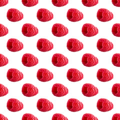 Seamless pattern with ripe raspberry. Berries abstract background. Raspberry pattern for package design with white background.