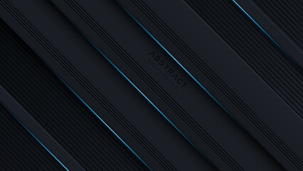 Obraz premium Abstract black background with diagonal blue light lines