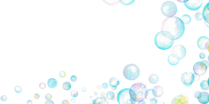 水彩で描いたカラフルなシャボン玉のイラスト素材　フレーム素材　背景イラスト