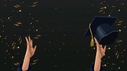 graduation celebration animation with hands and hat