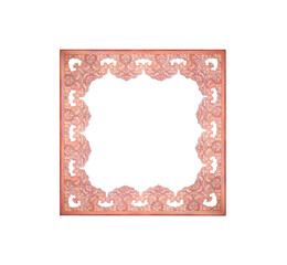 Wood picture frame brown texture with engraving flower patterns isolated on white background , clipping path