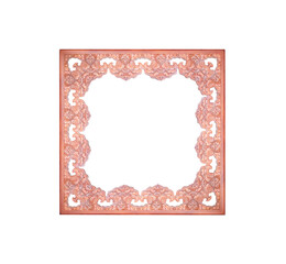 Wood picture frame brown texture with engraving flower patterns isolated on white background , clipping path