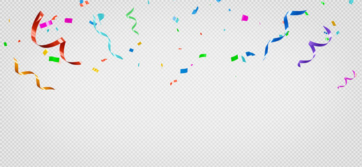 3d render of colorful confetti on transparent background.
