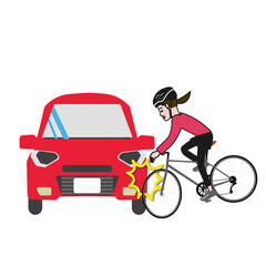自転車と車の衝突事故のポップな線画のベクターイラスト