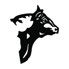Cow or bull head, black sign on white background, vector illustration