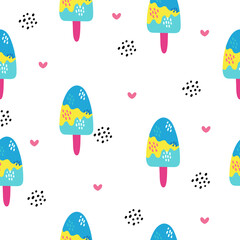 Cartoon hand drawn ice cream seamless pattern