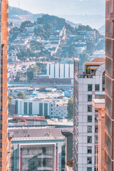 San Francisco, California, USA - October 16, 2021, descending row of stately homes on a hill, a...