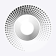 Abstract dotted object. Dotted round logo. Halftone swirl pattern. Halftone dots circle texture. Abstract circle pattern. Vector art illustration. Halftone design element.	