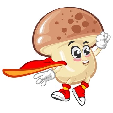 vector illustration of the mascot of mushroom superhero flying