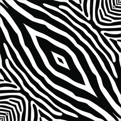 Black-White Stripes Lines Motifs Pattern Inspired by Zebra. Decoration for Interior, Exterior, Carpet, Textile, Garment, Cloth, Silk, Tile, Plastic, Paper, Wrapping, Wallpaper, Pillow, Background, Ect