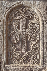Fototapeta na wymiar Ancient khachkar in Tatev Monastery in Armenia