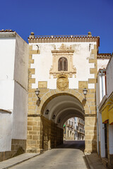 Arco de la Concepcion, historical landmark built in the 17th century, gate of the walled city Alcántara, Spain