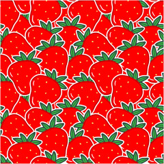 Seamless pattern with red strawberry stickers in cartoon style. Vector food illustration background.