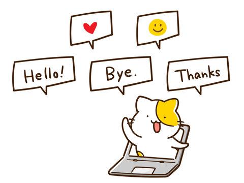 画面上から話しかけるかわいいねこの吹き出しイラストセット