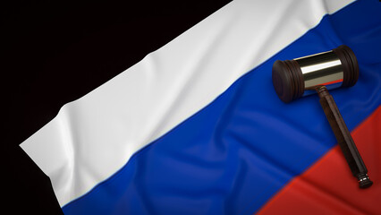 The Russia flag and hammer wood for business concept 3d rendering