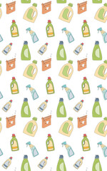 doodle seamless pattern detergent. cute cartoon items. Vector illustration