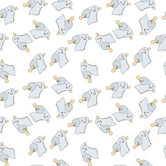 doodle seamless toilet paper pattern. Kawaii smiling faces, cute cartoon items