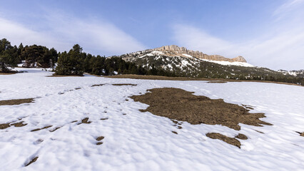 View on a snow landscape after the winter, Vercors, france 