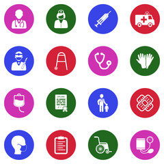 Doctor and Nurse Icons. White Flat Design In Circle. Vector Illustration.