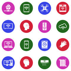 Fototapeta premium Smart Technology Icons. White Flat Design In Circle. Vector Illustration.