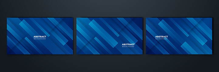 Trendy composition of blue technical shapes on black background. Dark metallic perforated texture design. Technology illustration. Vector header banner