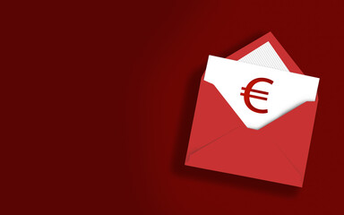 Fototapeta na wymiar Euro Symbol in Envelope on Red Background