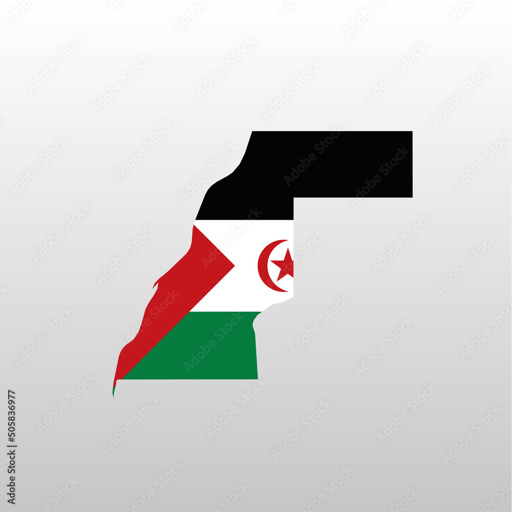 Wall mural Western Sahara national flag in country map silhouette - Wall murals