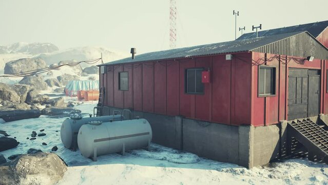 View of old antarctic base at South Pole Station in Antarctica