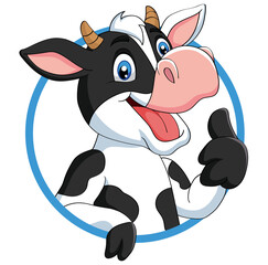 cartoon happy cow with thumbs up