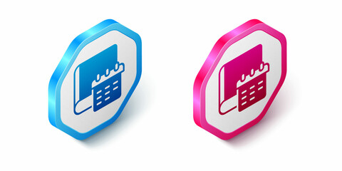 Isometric Daily paper notepad icon isolated on white background. Hexagon button. Vector