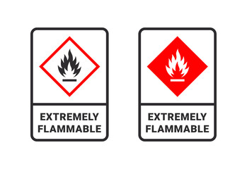Flammable signs. Sign danger flammable liquids or materials. Flammable substances icons. Vector icons