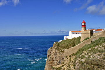 Fototapeta na wymiar Lighthouse at Cape Saint Vincent in Algarve, near Sagres, Portugal 