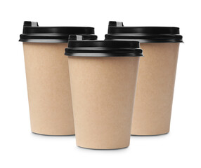 Takeaway paper coffee cups isolated on white