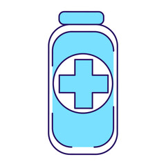 Medication in bottle semi flat color vector element. Full sized object on white. Medical substance. Disease prevention simple cartoon style illustration for web graphic design and animation