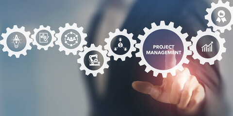 Project management concept. Planning tasks and milestones on schedule, cost management, team...