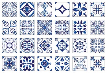 Blue and white tile. Seamless patterns set. Vector illustation Eps10 - obrazy, fototapety, plakaty