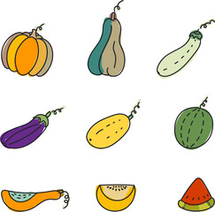  vegetables colorful vector illustration set