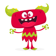 Funny cartoon smiling monster creature. Halloween Illustration of happy alien character. Vector isolated