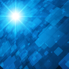 Digital geometry shape abstract flow matrix blue rectangle figure cyberspace flash spotlight background vector illustration. Technology stream perspective dynamic electronic polygonal mosaic explosion