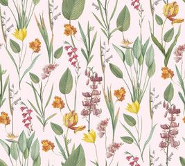 Botanical Elegant Seamless Pattern / Vintage English Style / Botanical Atlas Florals