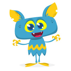 Funny cartoon smiling monster creature. Halloween Illustration of happy alien character. Vector isolated