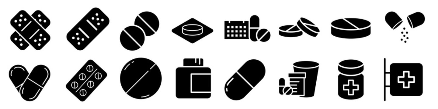 Pills icon vector set.  medicines illustrator sign collection. drugs symbol or logo.