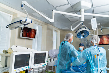 Surgical healthcare operation technology. New modern robotic surgery.