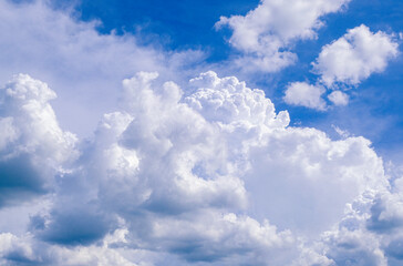 Naklejka na ściany i meble Panorama blue sky background with tiny clouds. 