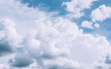 Naklejka na ściany i meble Panorama blue sky background with tiny clouds. 