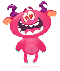 Funny cartoon smiling monster creature. Halloween Illustration of happy alien character. Vector isolated