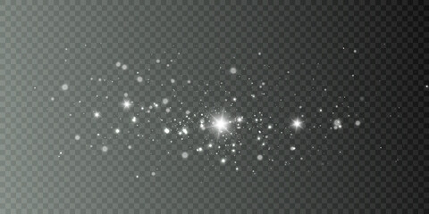 Light effect with lots of shiny shimmering particles isolated on transparent background. Vector star cloud with dust.	
