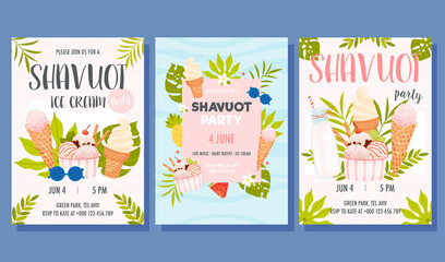 Shavuot day party invite concept cards set. Happy shavuot day. Vector illustration