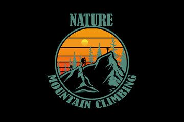 Nature mountain climbing retro vintage landscape design
